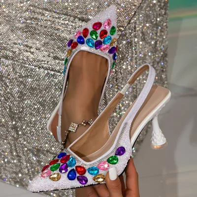 Women Fashion Sexy Rhinestone Pointed-Toe High Heeled Shoes