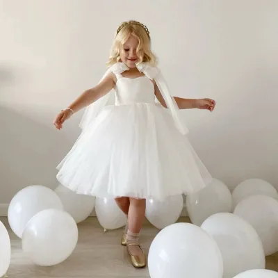 Kids Girls Fashion Elegant Solid Color Mesh Puff Princess
