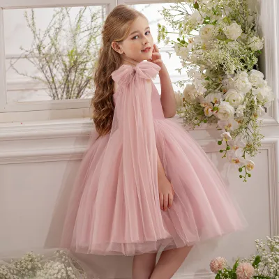 Kids Girls Fashion Elegant Solid Color Mesh Puff Princess