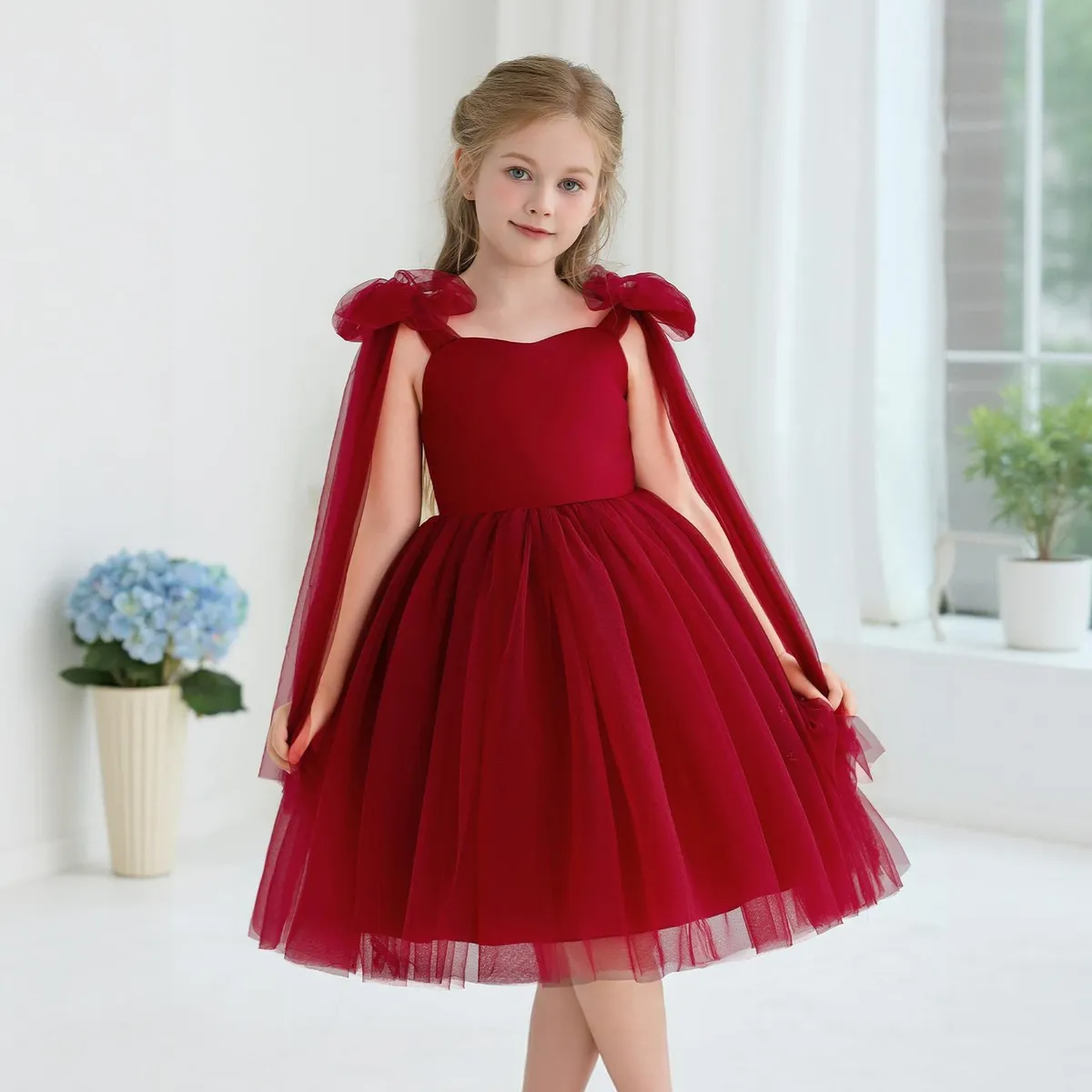 Kids Girls Fashion Elegant Solid Color Mesh Puff Princess