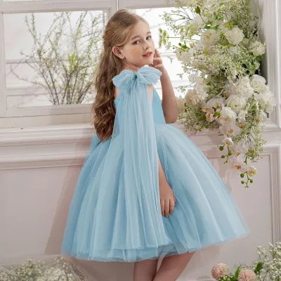Kids Girls Fashion Elegant Solid Color Mesh Puff Princess