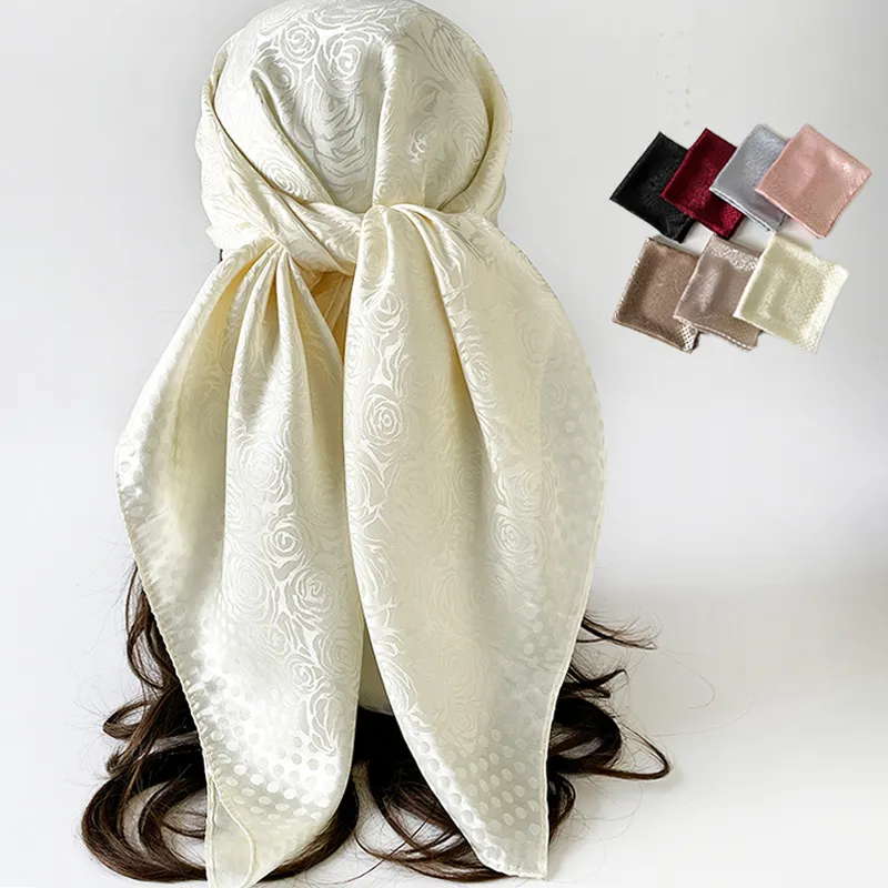 Women Fashion Dark Pattern Jacquard 90cm Square Silk Scarf