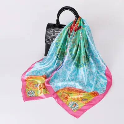 Women Fashion Casual Printed 90cm Large Square Silk Scarf
