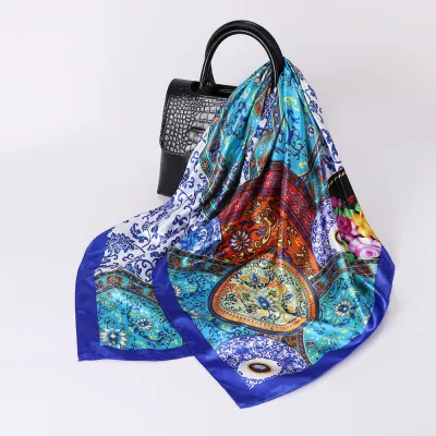 Women Fashion Casual Printed 90cm Large Square Silk Scarf