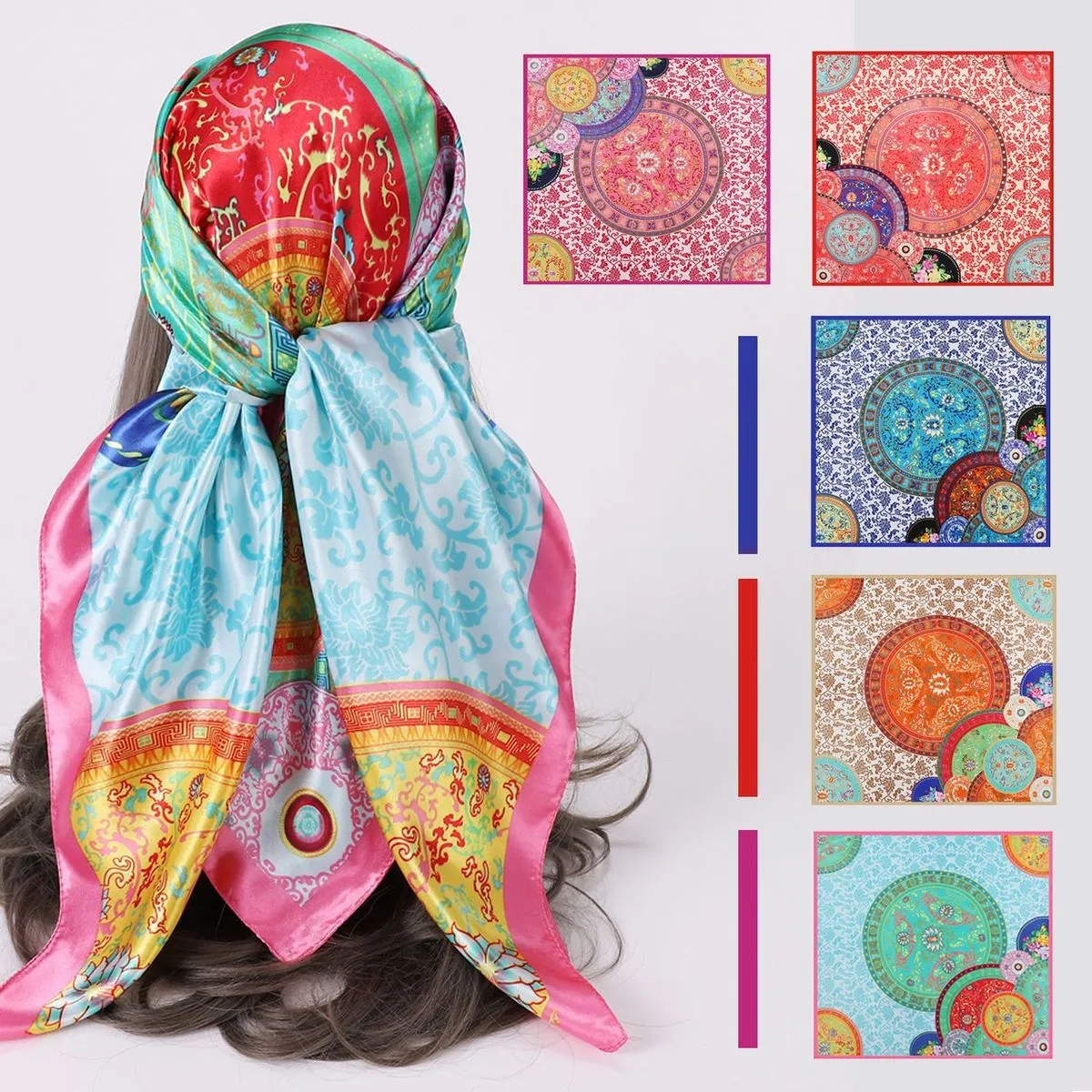 Women Fashion Casual Printed 90cm Large Square Silk Scarf