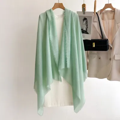Women Fashion Solid Color Thin Short Tassel Long Scarf