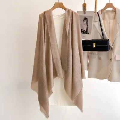 Women Fashion Solid Color Thin Short Tassel Long Scarf