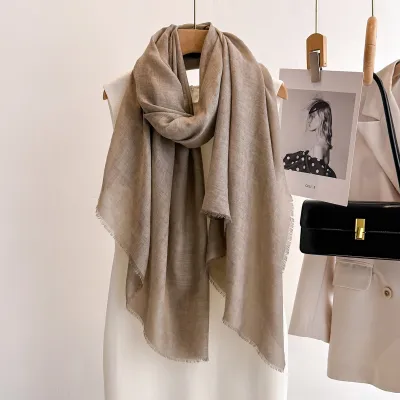 Women Fashion Solid Color Thin Short Tassel Long Scarf