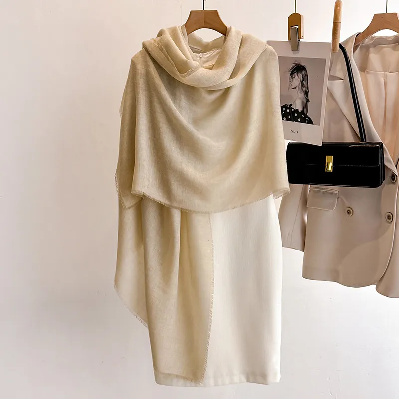 Women Fashion Solid Color Thin Short Tassel Long Scarf