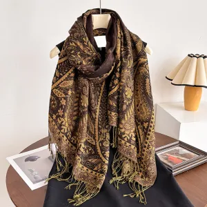 Women Fashion Ethnic Style Court Cashew Printed Tassel Long Scarf