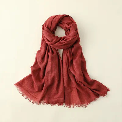 Women Fashion Casual Spring And Summer Solid Color Cotton And Linen Scarf