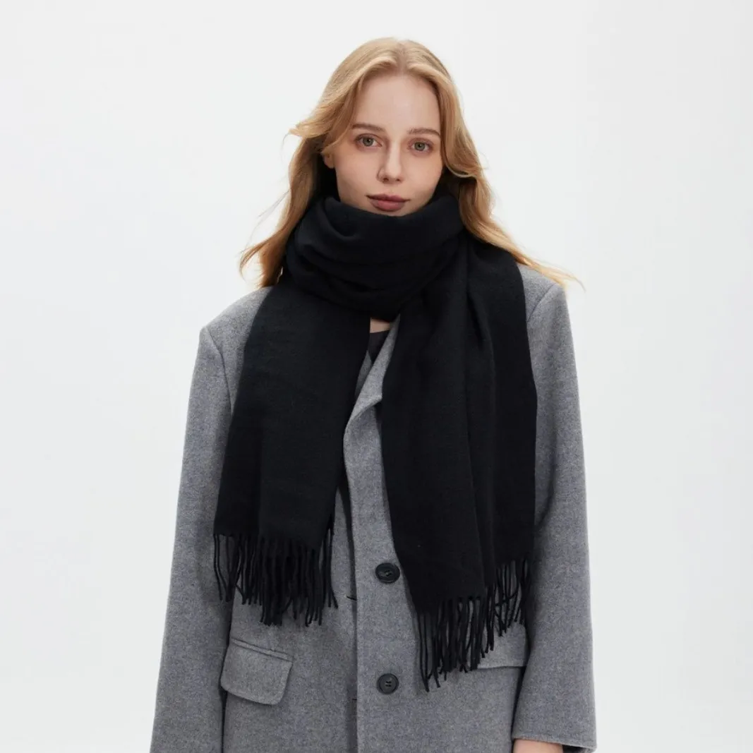 Women Fashion Winter Solid Color Thickened Long Tassel Scarf