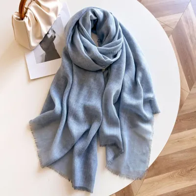 Women Fashion Solid Color Light Loose Edge Long Scarf