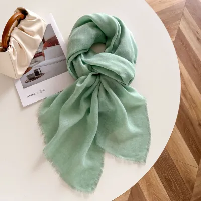 Women Fashion Solid Color Light Loose Edge Long Scarf
