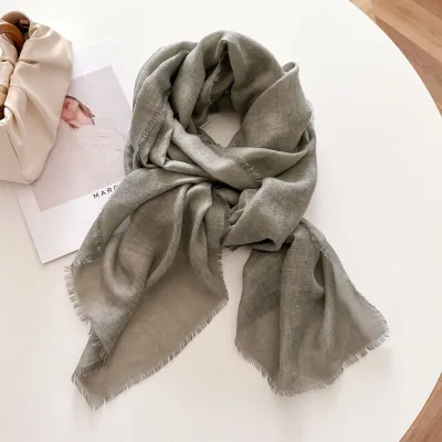 Women Fashion Solid Color Light Loose Edge Long Scarf