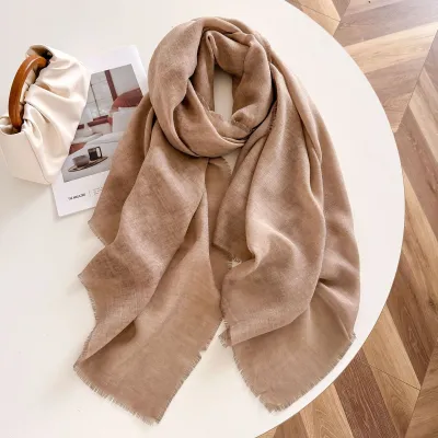 Women Fashion Solid Color Light Loose Edge Long Scarf