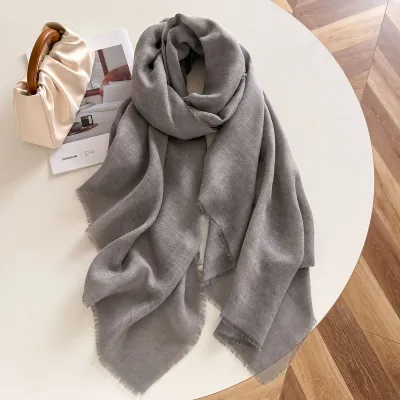 Women Fashion Solid Color Light Loose Edge Long Scarf