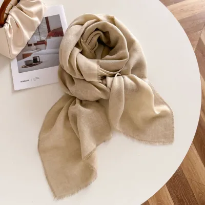 Women Fashion Solid Color Light Loose Edge Long Scarf