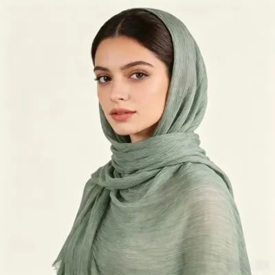 Women Fashion Casual Solid Color Pleated 100%Viscose Long Hijab Scarf