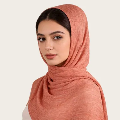 Women Fashion Casual Solid Color Pleated 100%Viscose Long Hijab Scarf