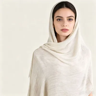 Women Fashion Casual Solid Color Pleated 100%Viscose Long Hijab Scarf