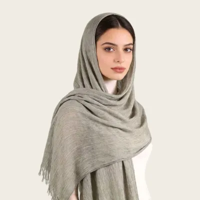 Women Fashion Casual Solid Color Pleated 100%Viscose Long Hijab Scarf