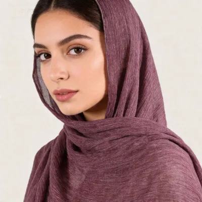 Women Fashion Casual Solid Color Pleated 100%Viscose Long Hijab Scarf