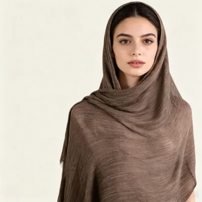 Women Fashion Casual Solid Color Pleated 100%Viscose Long Hijab Scarf