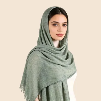 Women Fashion Casual Solid Color Pleated 100%Viscose Long Hijab Scarf