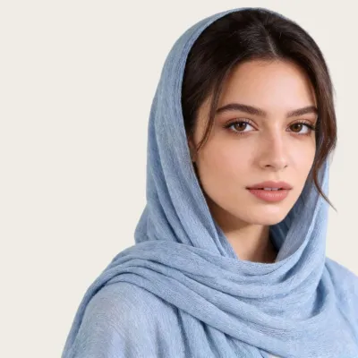 Women Fashion Casual Solid Color Pleated 100%Viscose Long Hijab Scarf