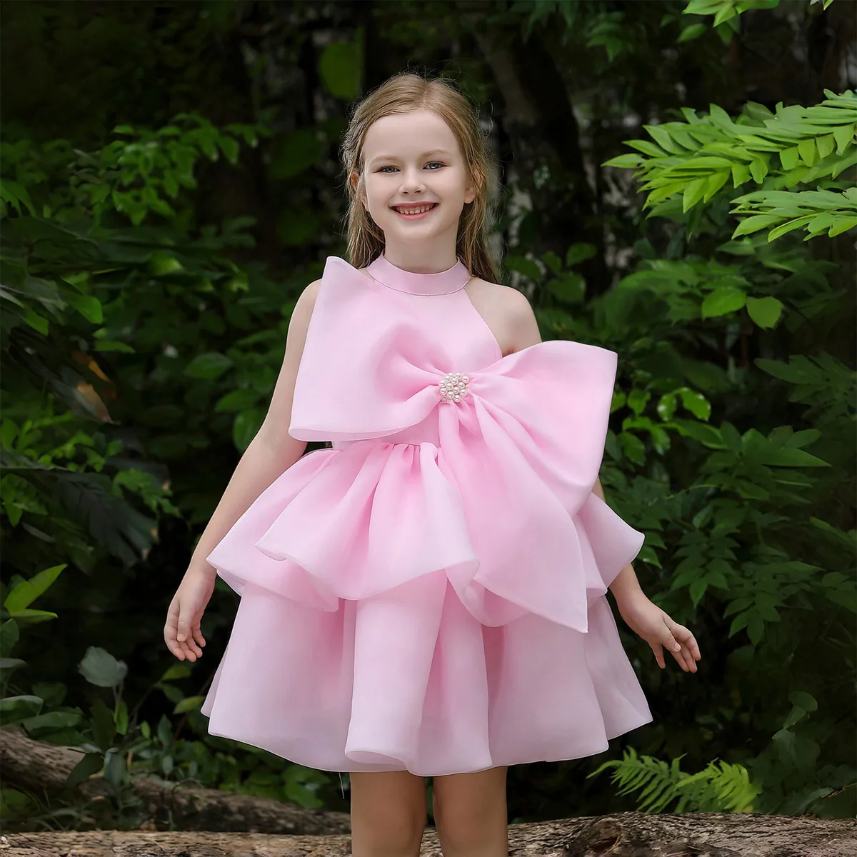 Kids Girls Fashion Elegant Solid Color Bow Decoration Sleeveless Puffy Party Dress