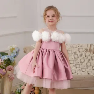 Kids Girls Fashion Elegant Flower Decoration Sleeveless Mesh Fluffy Party Dress