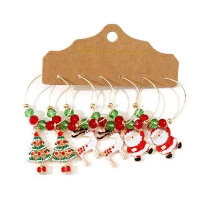 Christmas Women Fashion Element Alloy Pendant Red And Green Round Beads Earrings Set