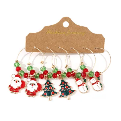 Christmas Women Fashion Element Alloy Pendant Red And Green Round Beads Earrings Set
