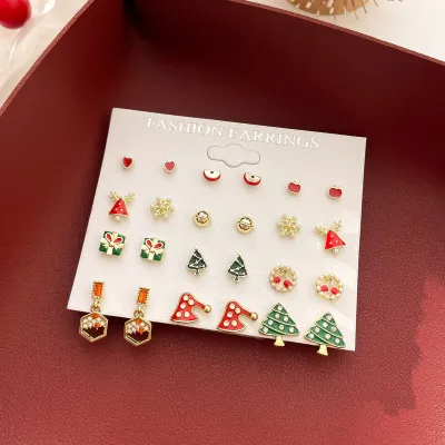 Christmas Women Fashion Cartoon Elk Bell Earrings 12 Pair/Pack