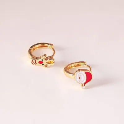 Christmas Women Fashion Drop Glaze Cartoon Santa Elk Asymmetric Earrings