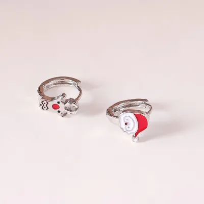 Christmas Women Fashion Drop Glaze Cartoon Santa Elk Asymmetric Earrings