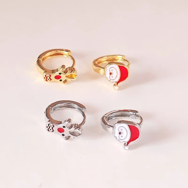 Christmas Women Fashion Drop Glaze Cartoon Santa Elk Asymmetric Earrings