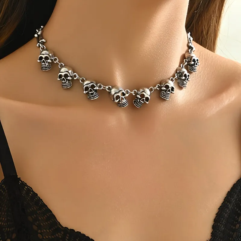Halloween Women Fashion Punk Skull Chain Exaggerated Necklace
