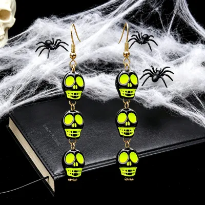 Halloween Women Fashion Skull Beads Drop Earrings