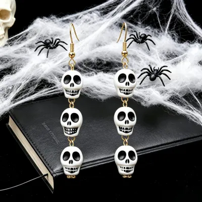 Halloween Women Fashion Skull Beads Drop Earrings