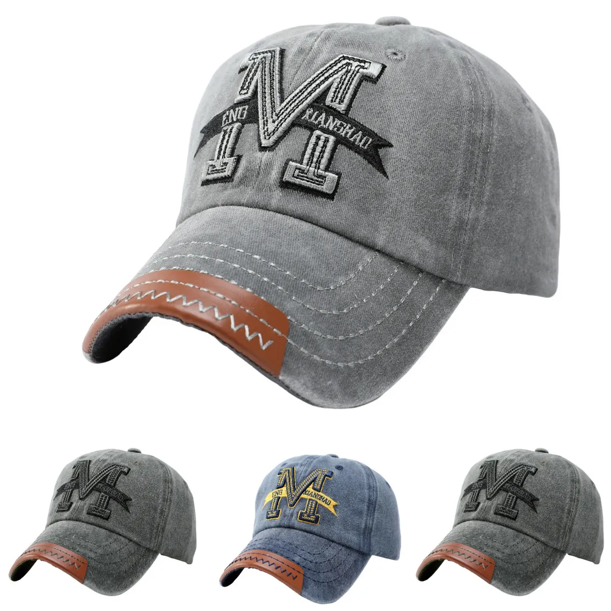 Fashion Casual M Letter Old Washed Embroidered Baseball Cap