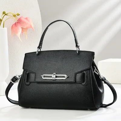 Women Fashion Casual Retro Solid Color Soft Leather Large Capacity Bucket Handbag