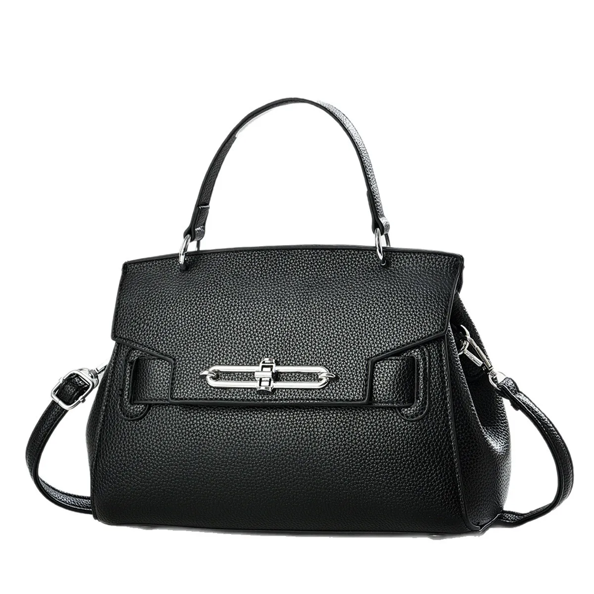 Women Fashion Casual Retro Solid Color Soft Leather Large Capacity Bucket Handbag
