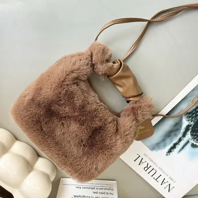 Women Fashion Casual Autumn And Winter Plush Pleated Handbag