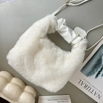 Women Fashion Casual Autumn And Winter Plush Pleated Handbag