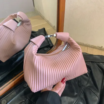 Women Fashion Casual Solid Color Portable Pleated Handbag