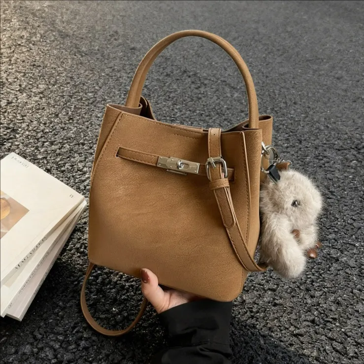 Women Fashion Casual Autumn And Winter Solid Color Portable Bucket Crossbody Bag