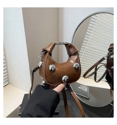 Women Fashion Casual Solid Color Rivet Crossbody Bag