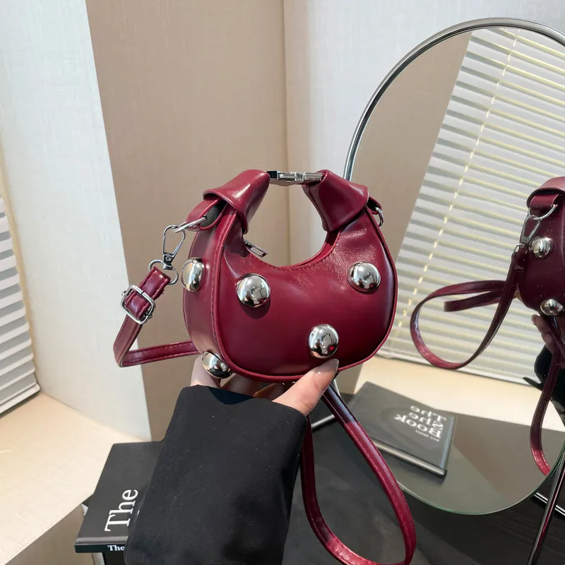 Women Fashion Casual Solid Color Rivet Crossbody Bag